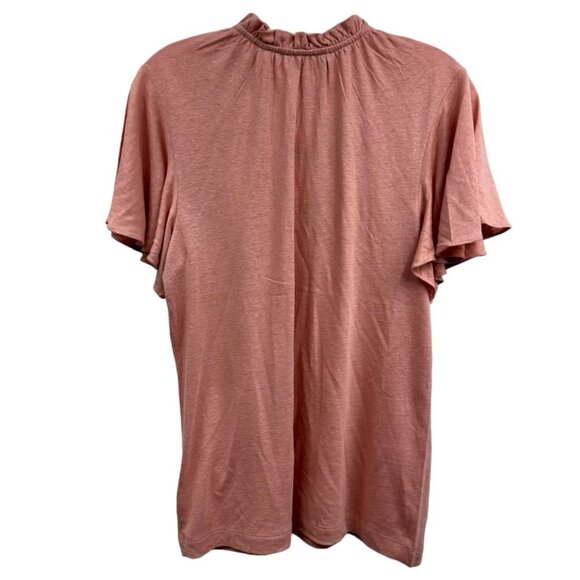 LAUREN Ralph Lauren Jersey Tie Neck Top, Ruffle Short Sleeve, Rose Pink - Picture 2 of 4